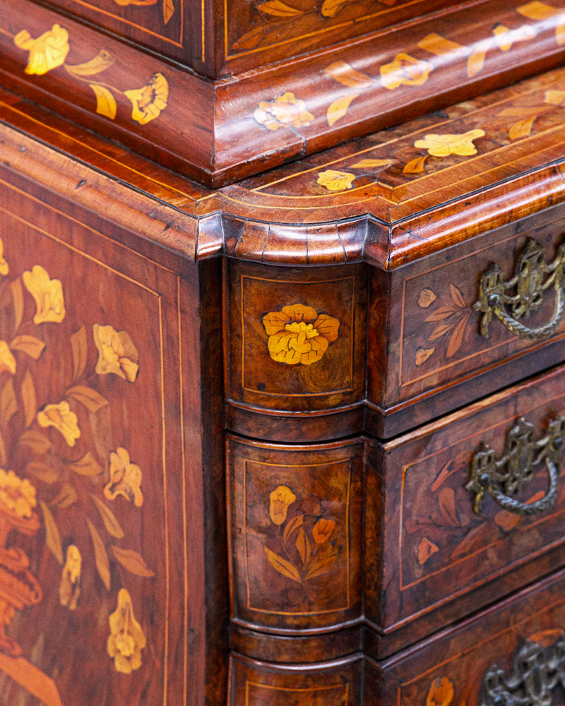 Small Antique Dutch Floral Marquetry Vitrine Cupboard