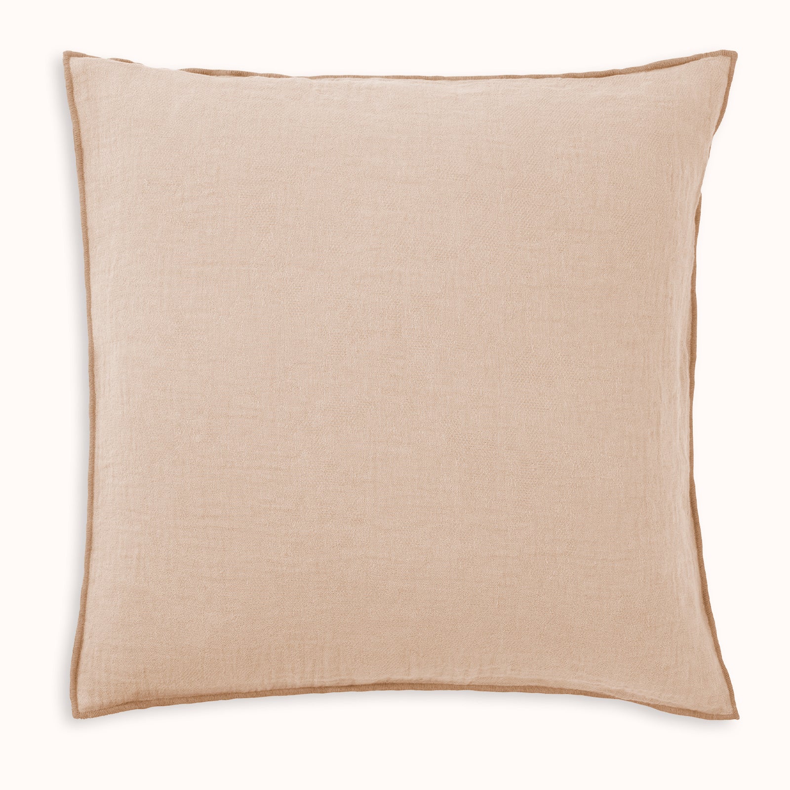 A square-shaped pink sand soft linen blend pillow with decorative seams available at Wildschut Antiques