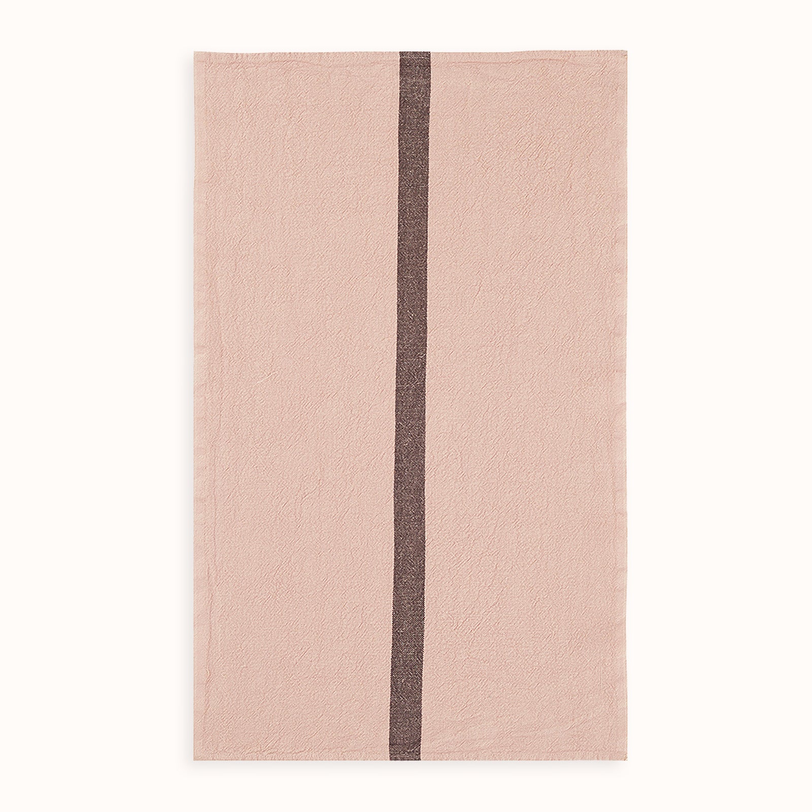 A petale pink linen dish towel with a vertical stripe detail in the center, by Charvet Editions and available at Wildschut Antiques