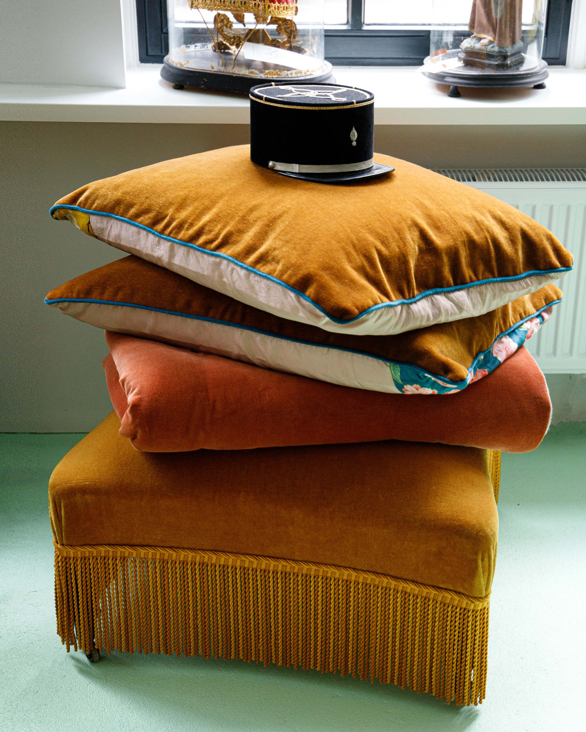 Velvet 19th C Napoleon III Stool or Foot Bench