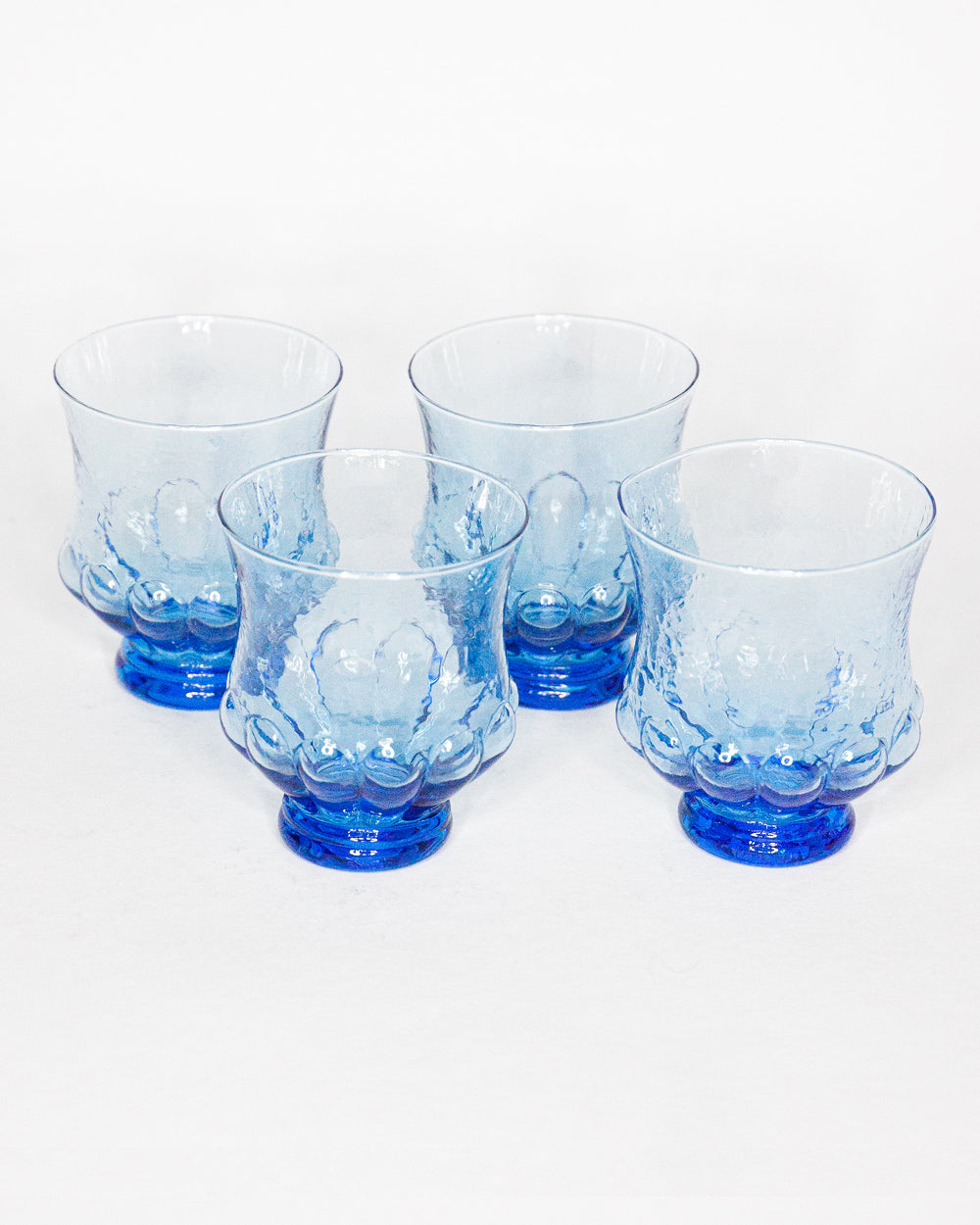 Vintage Azure Blue Petal-Glass Tumblers, Set of 4