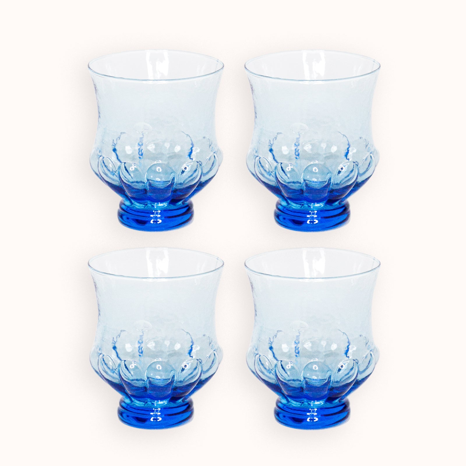 Vintage Azure Blue Petal-Glass Tumblers, Set of 4
