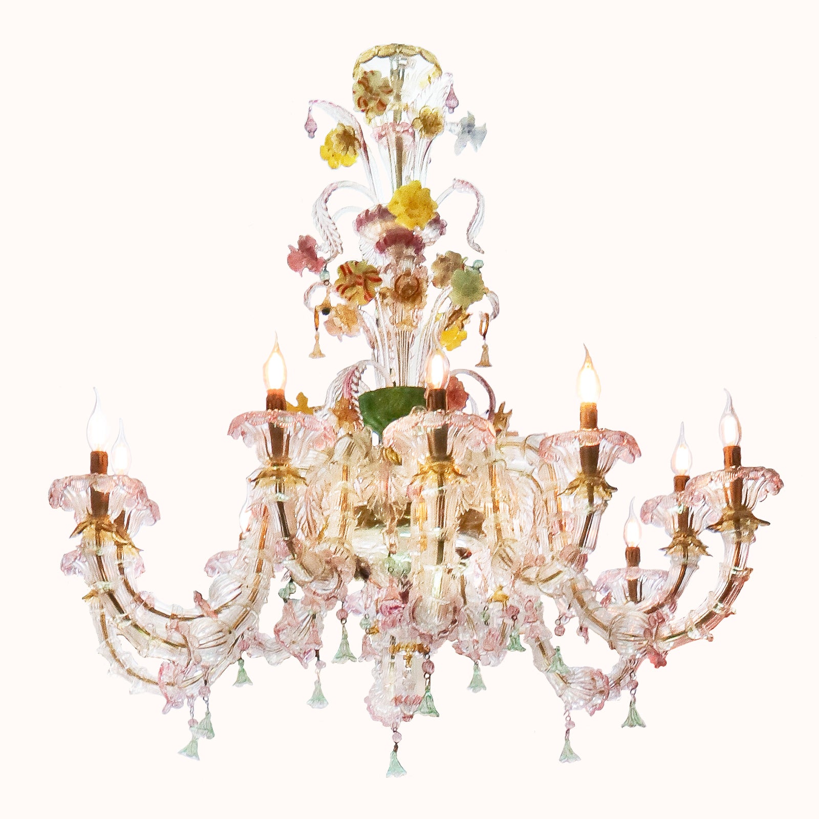 Colourful Antique Pink Venetian Murano Glass Chandelier