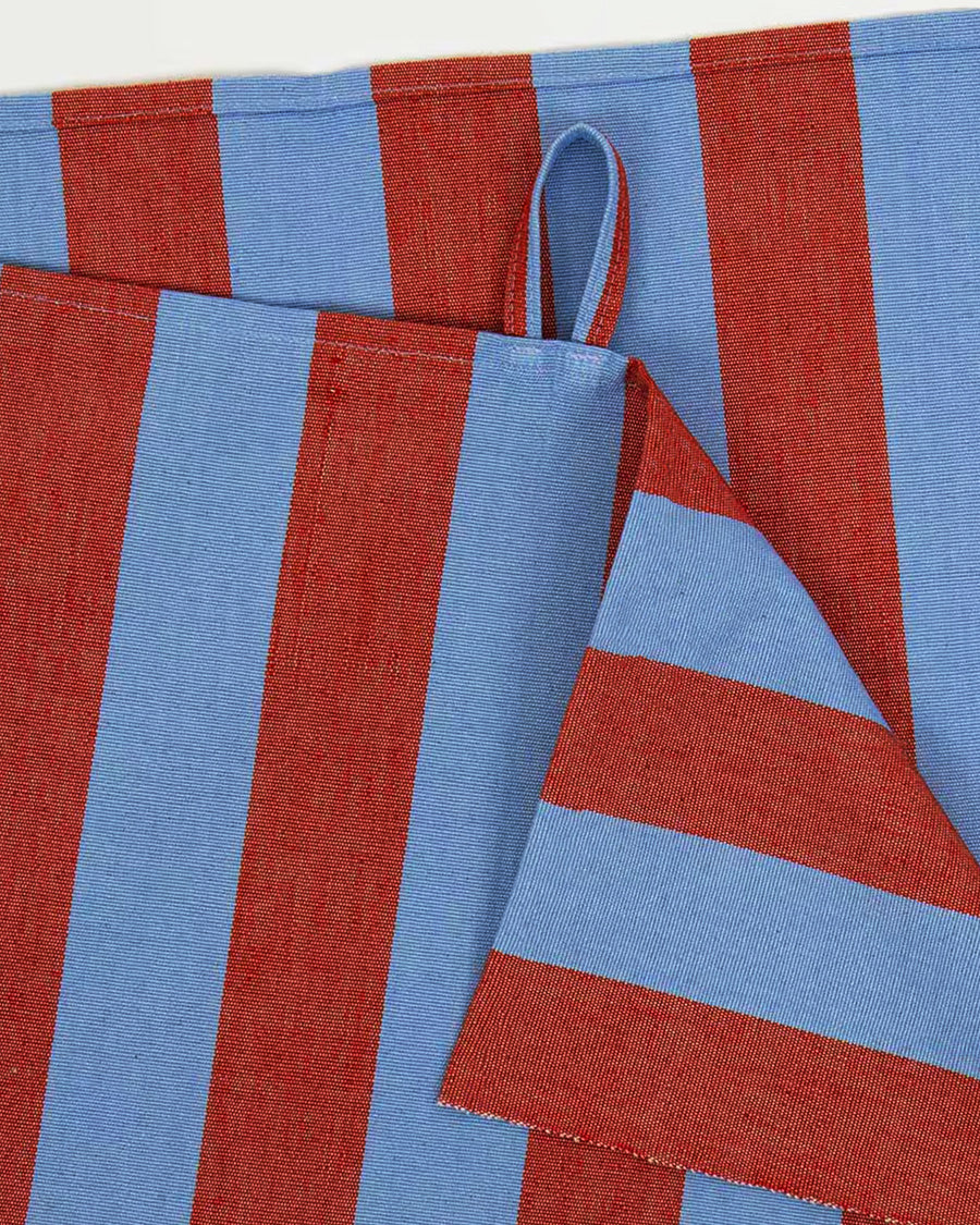 Close-up of a striped red and blue towel, available via Wildschut Antiques.