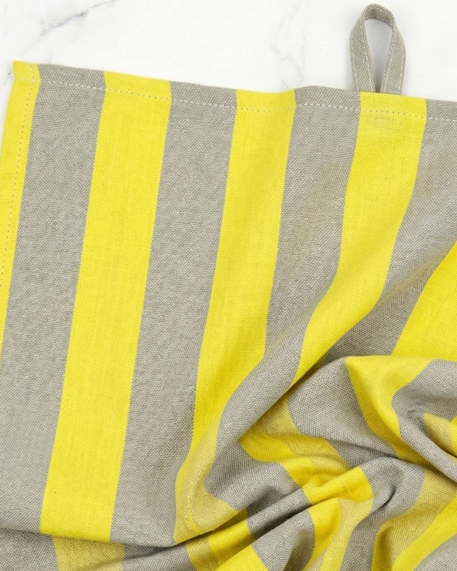 Detail of a striped yellow and gray towel, available via Wildschut Antiques.