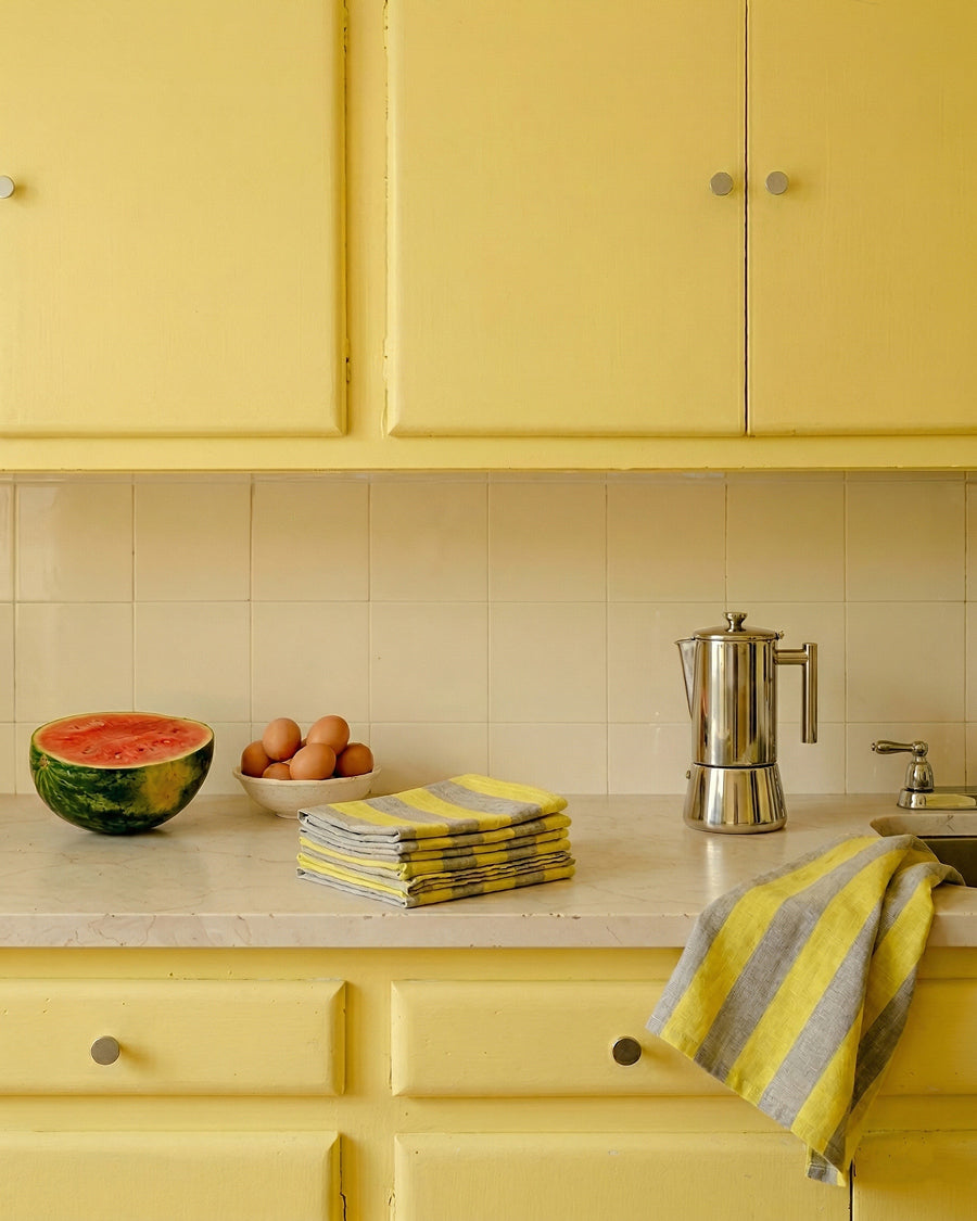 Heritage Weave Dish Towel | Yellow and Sage Stripes