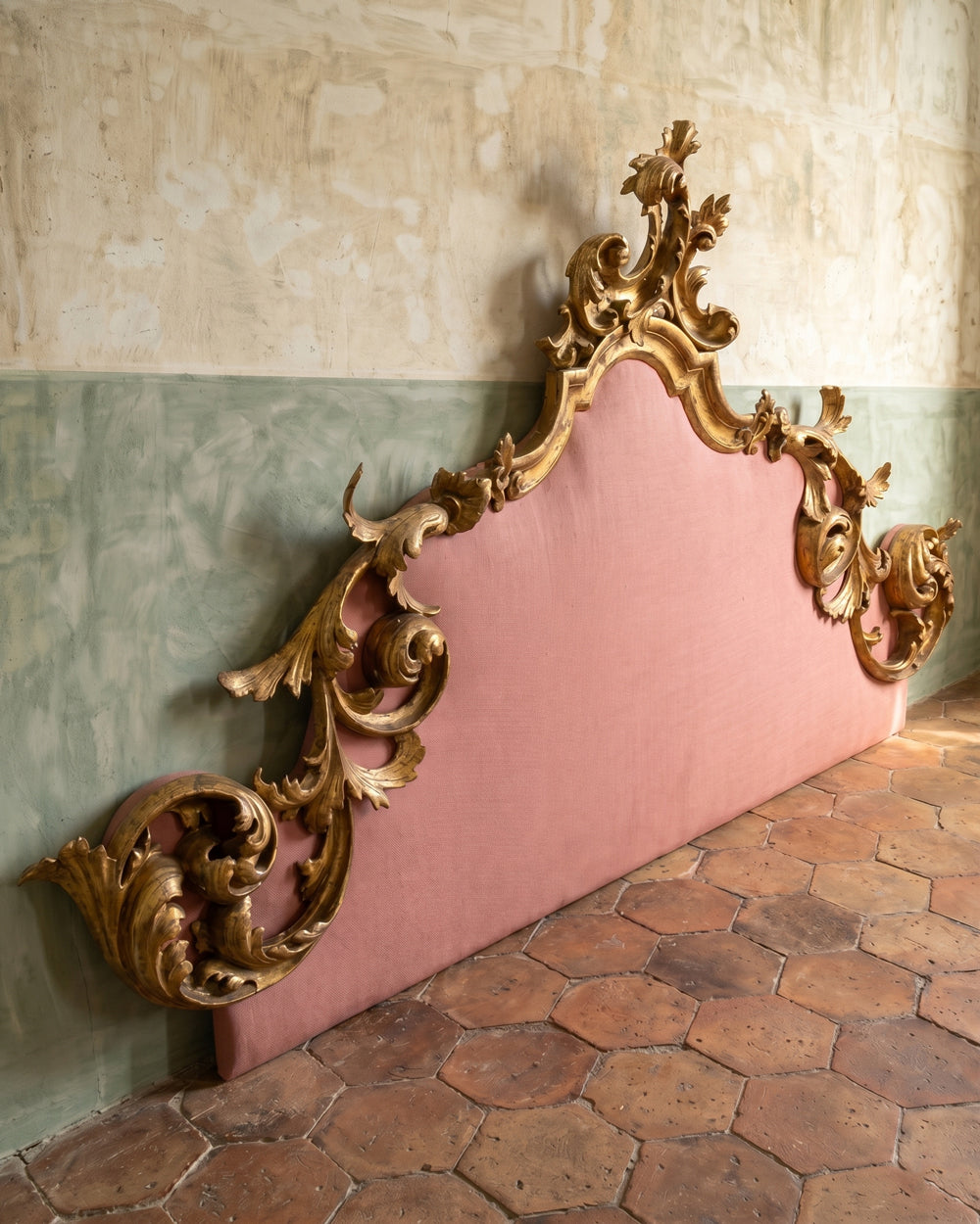 19th Century Italian Rococo Style Carved Giltwood Headboard