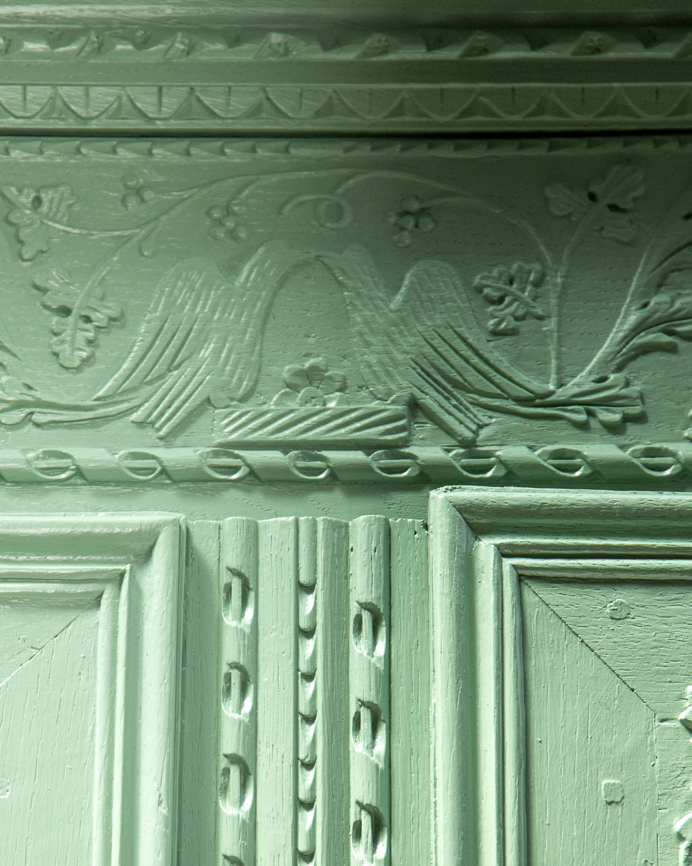 Pistache Green French Antique Marriage Armoire