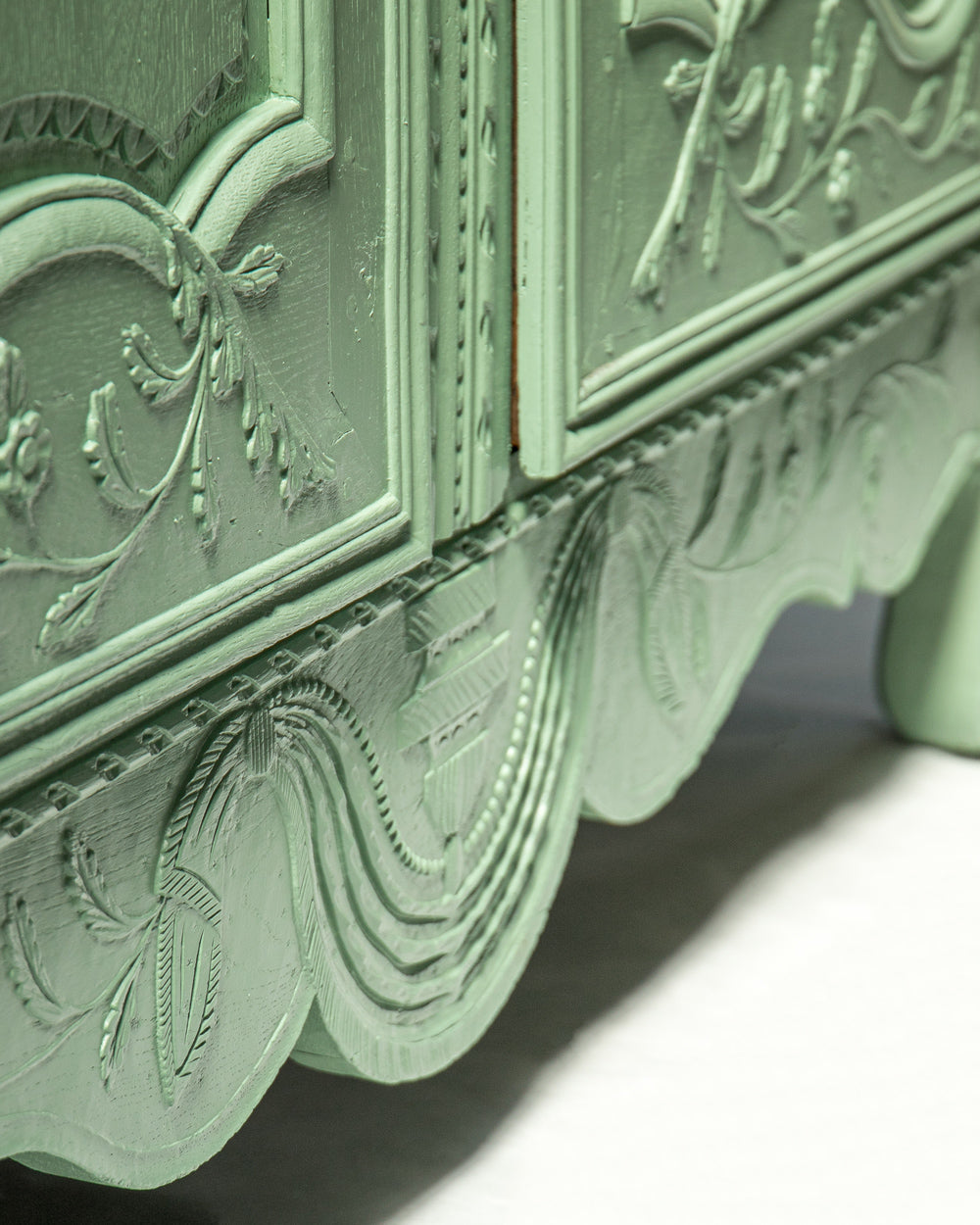 Pistache Green French Antique Marriage Armoire