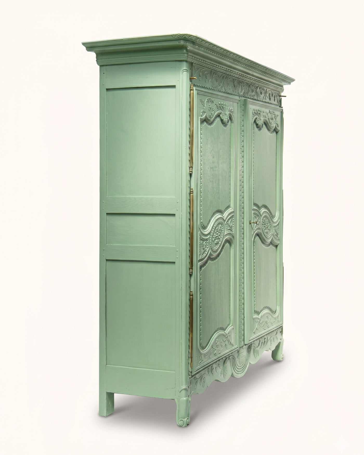 Pistache Green French Antique Marriage Armoire