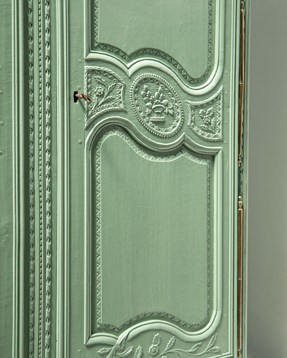 Pistache Green French Antique Marriage Armoire