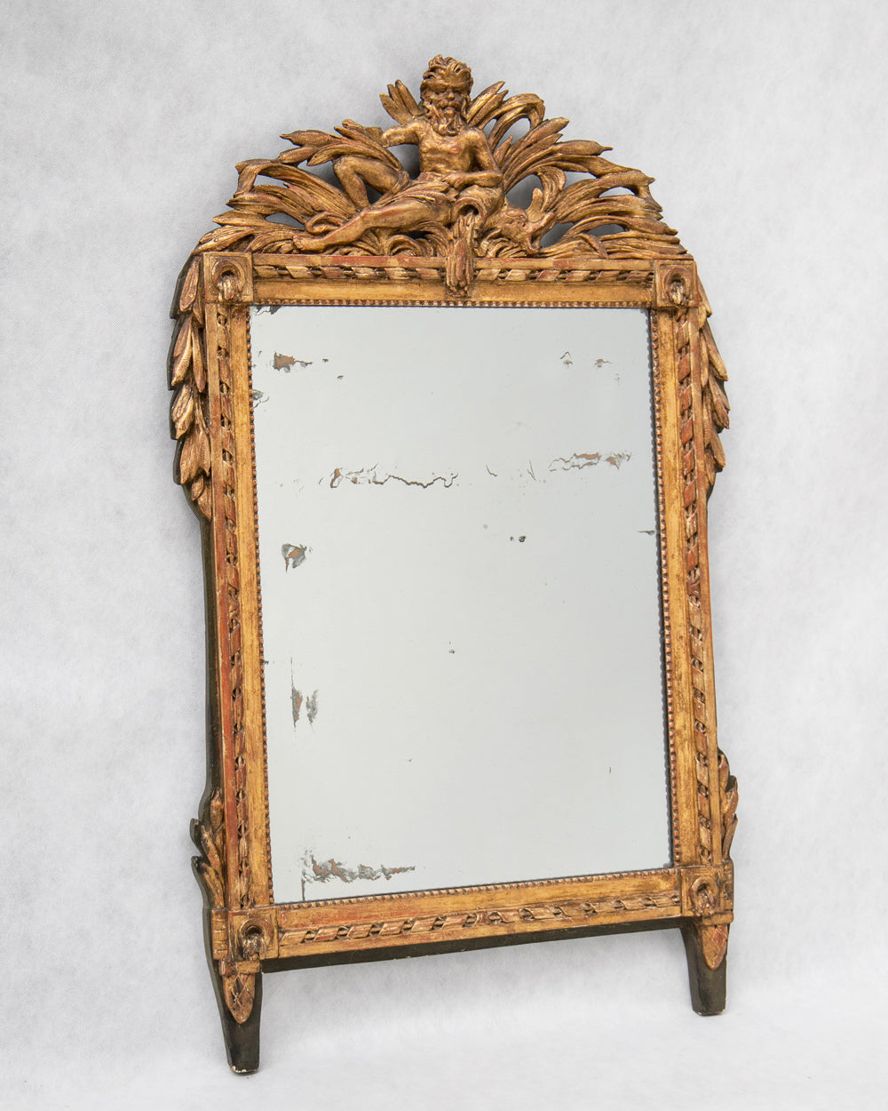 18th C French Louis XVI Mercury Mirror with River God Crest
