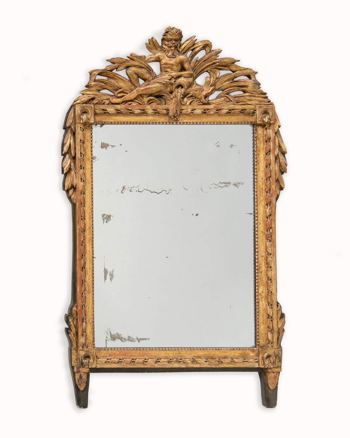 18th C French Louis XVI Mercury Mirror with River God Crest