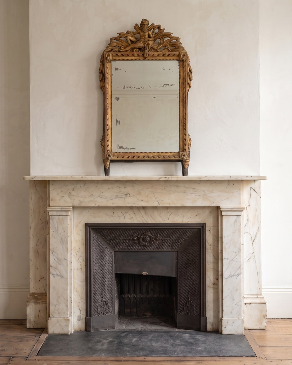 18th C French Louis XVI Mercury Mirror with River God Crest