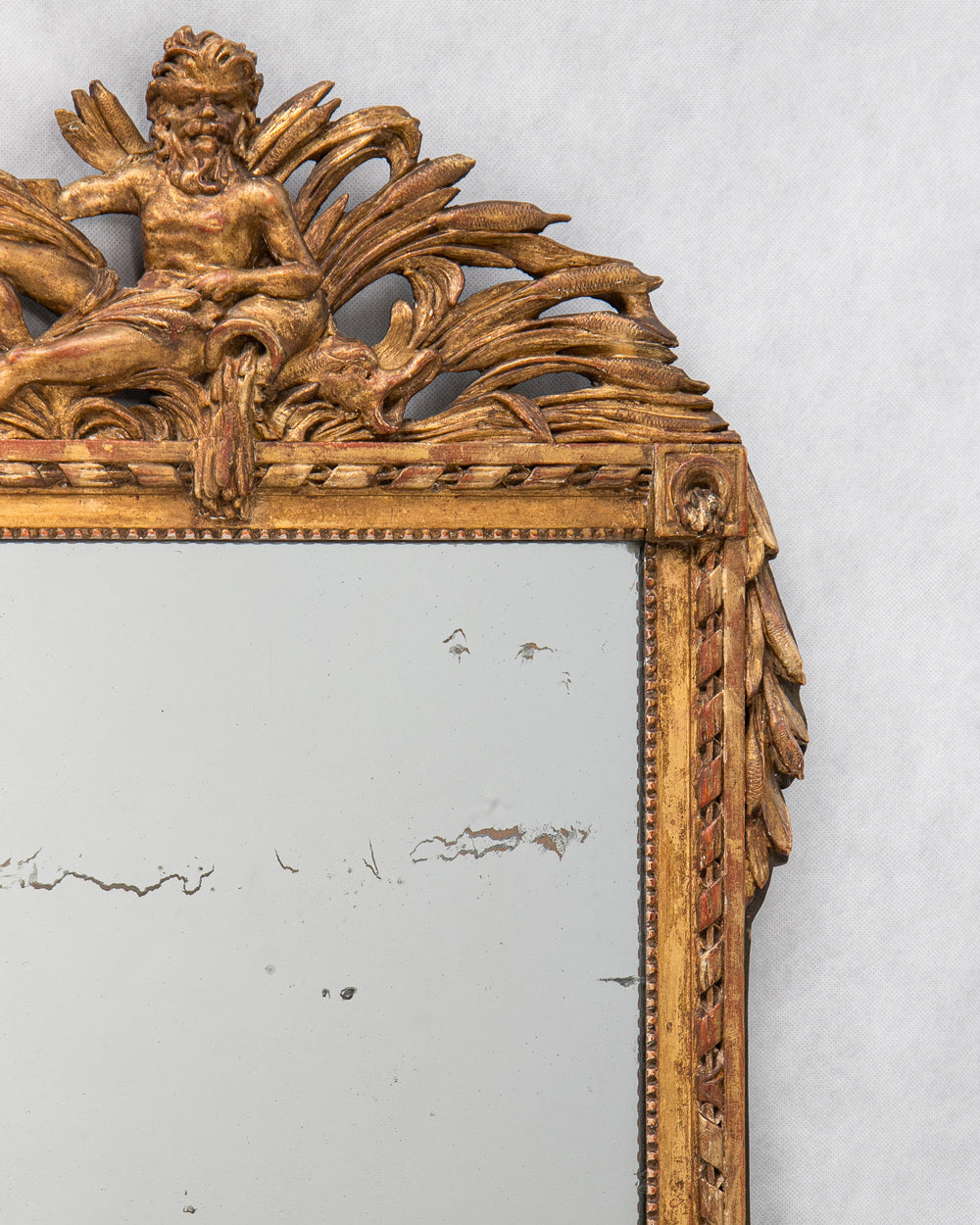 18th C French Louis XVI Mercury Mirror with River God Crest