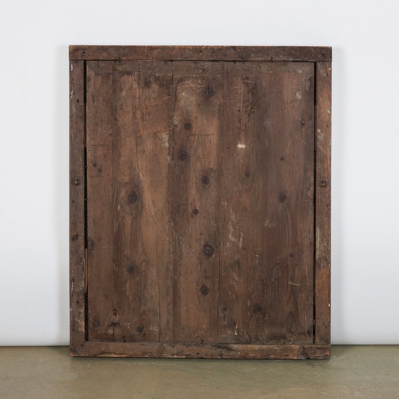 Wooden backside of an antique French gold gilt rectangular mirror with foxed glass, available at Wildschut Antiques