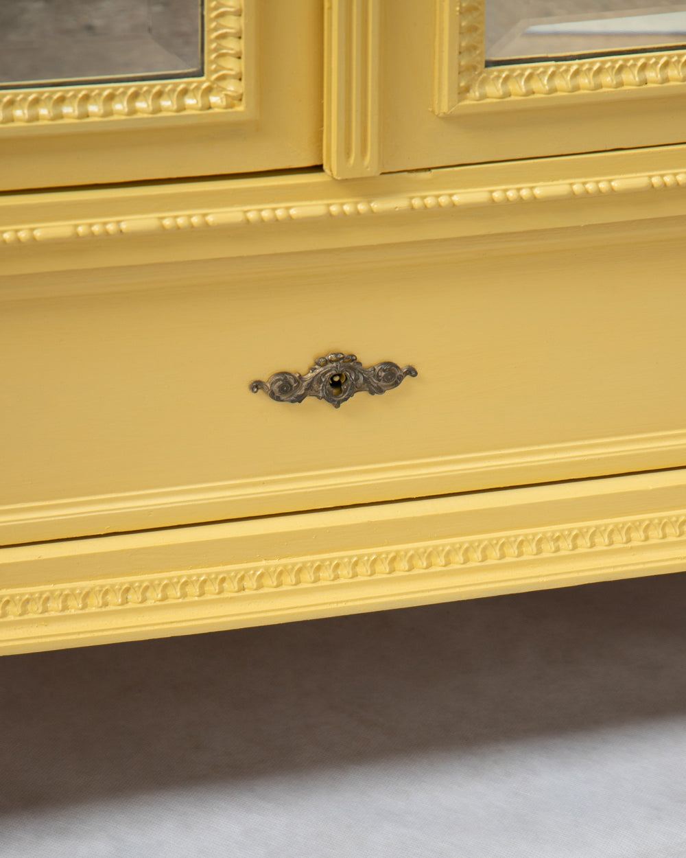 Louis XVI Style Yellow Painted Mirror Door Armoire