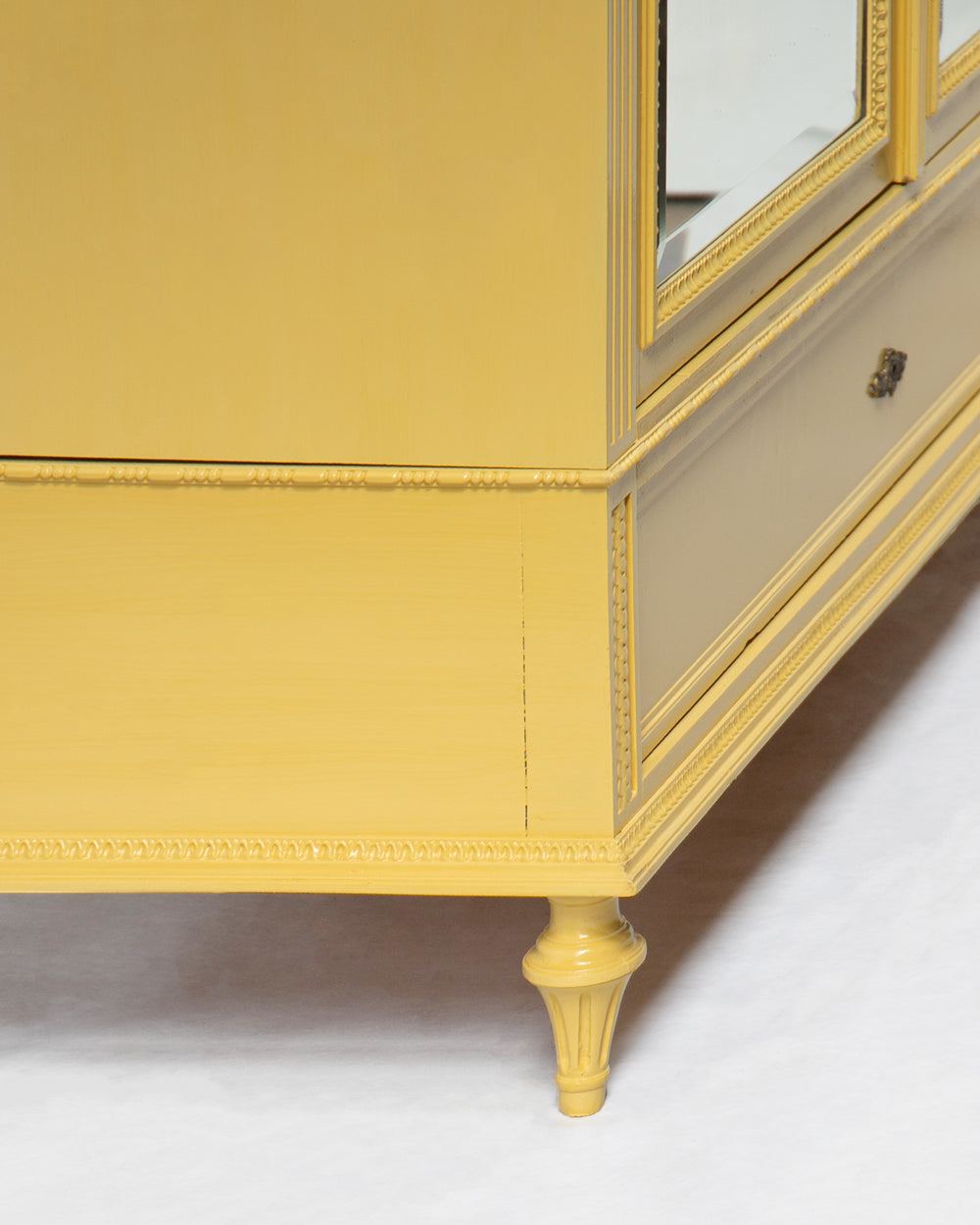 Louis XVI Style Yellow Painted Mirror Door Armoire
