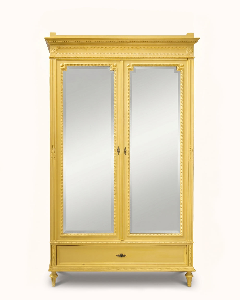 Louis XVI Style Yellow Painted Mirror Door Armoire