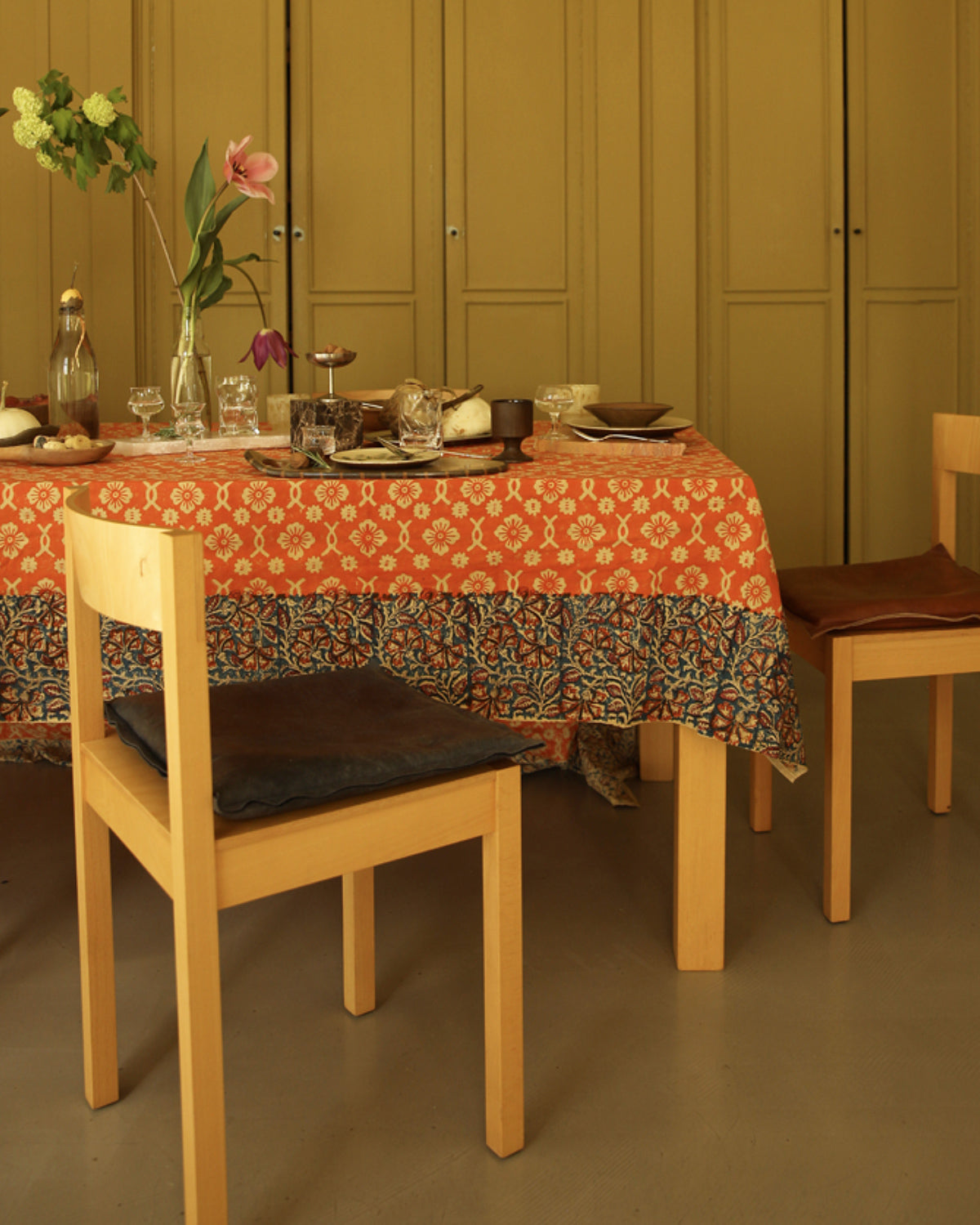 Vibrant Orange Block Print Throw or Tablecloth