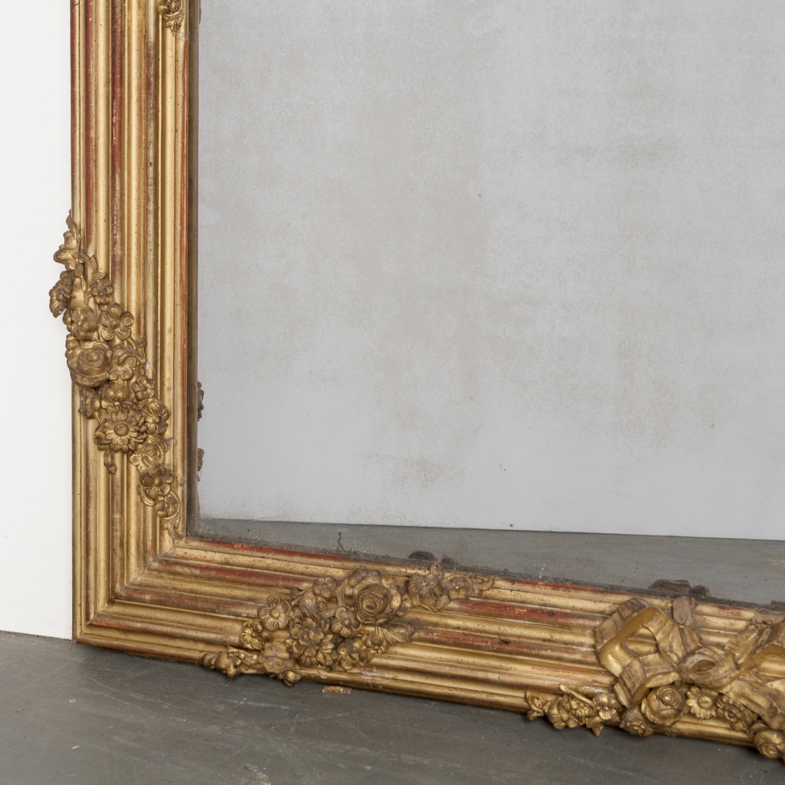 Large French Antique Mirror with Shell Crest