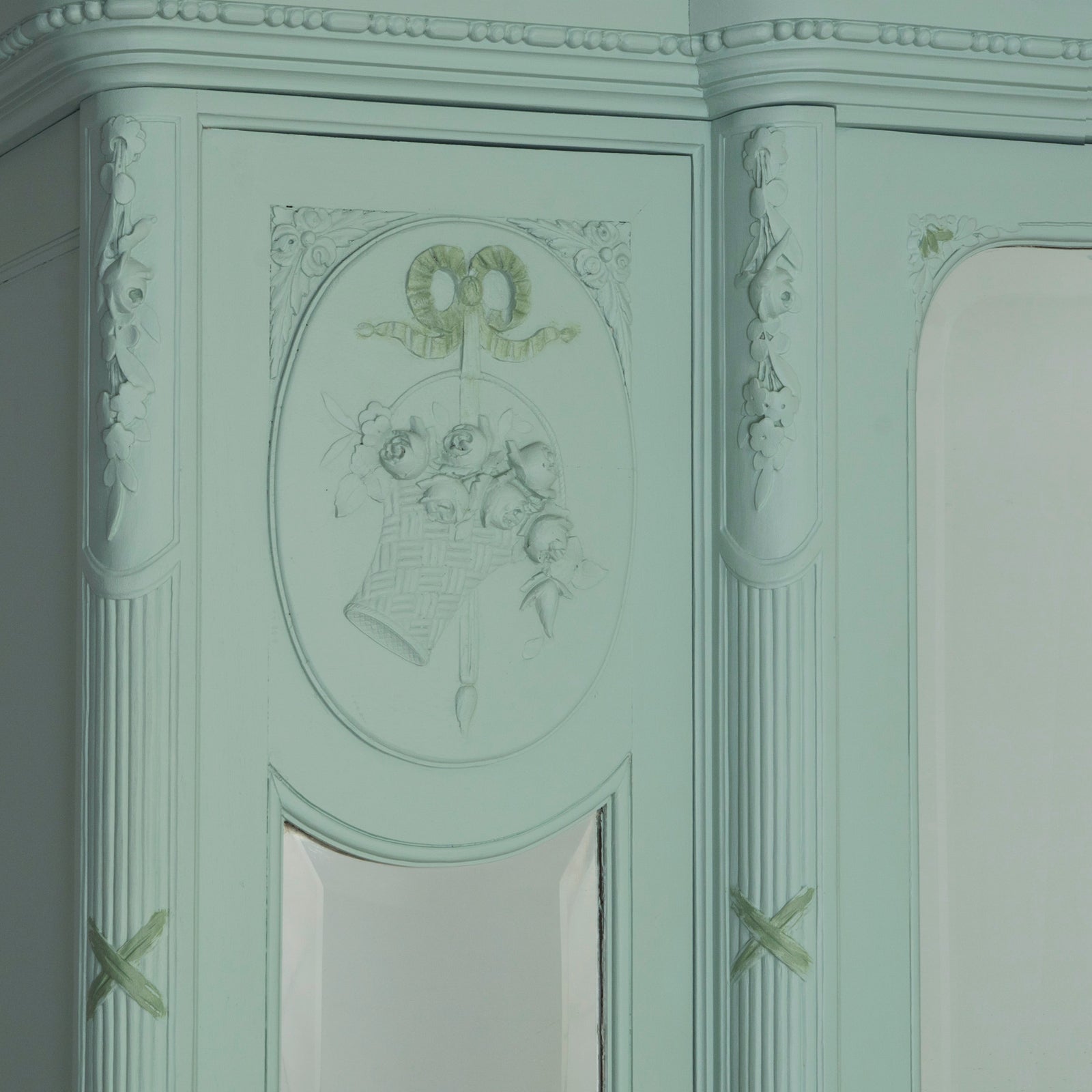 Louis XVI Style Painted Triple Door Mirror Armoire