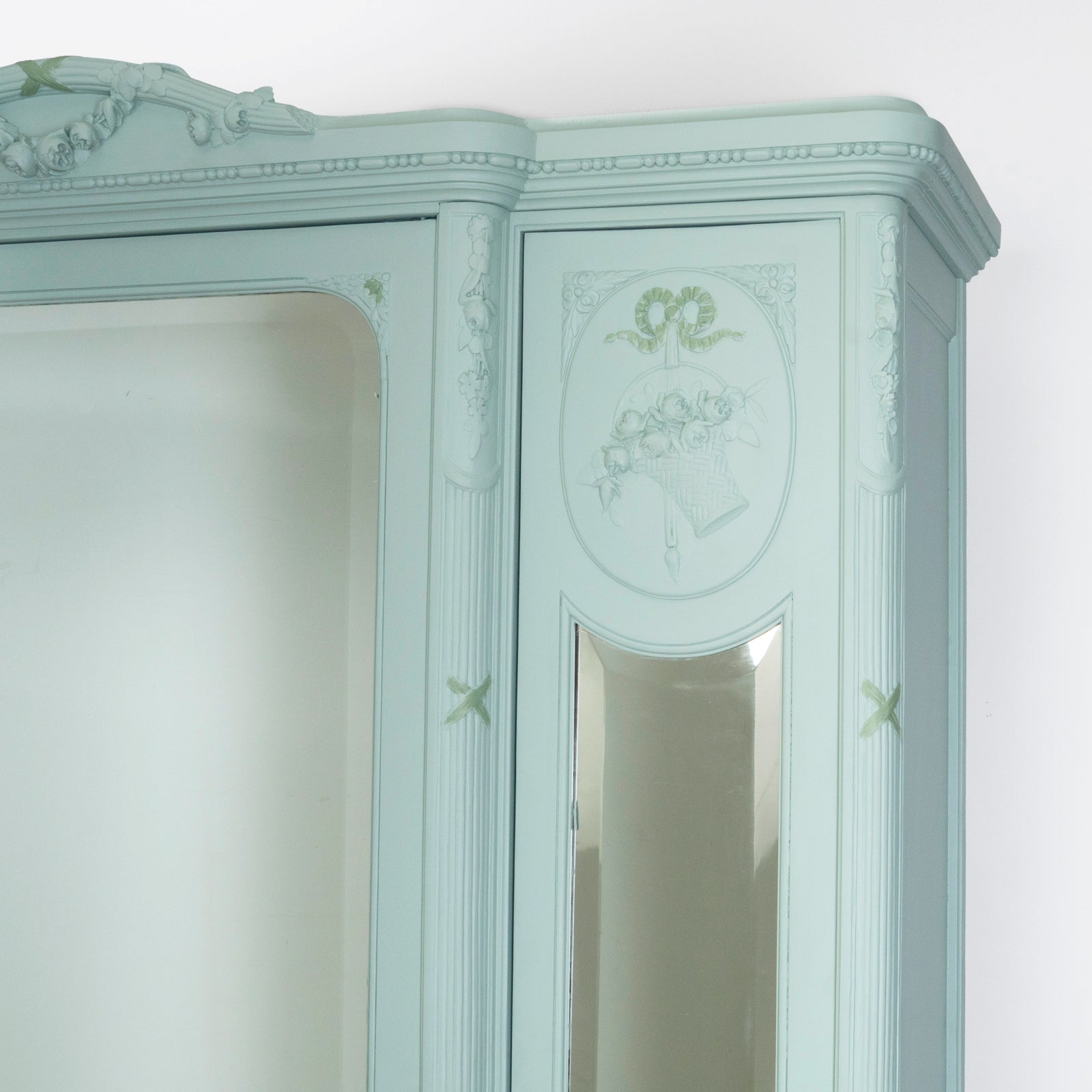 Louis XVI Style Painted Triple Door Mirror Armoire