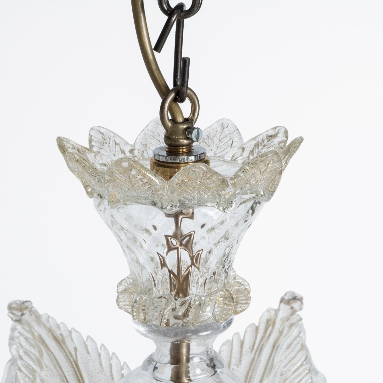Small Venetian Hand Blown White and 14K Gold Chandelier