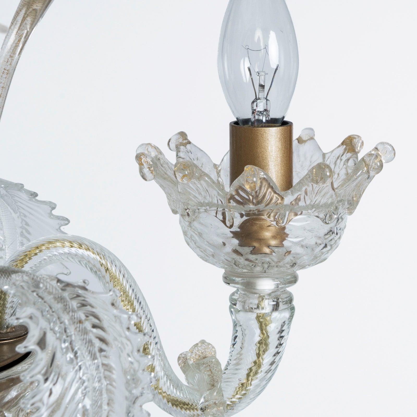 Small Venetian Hand Blown White and 14K Gold Chandelier