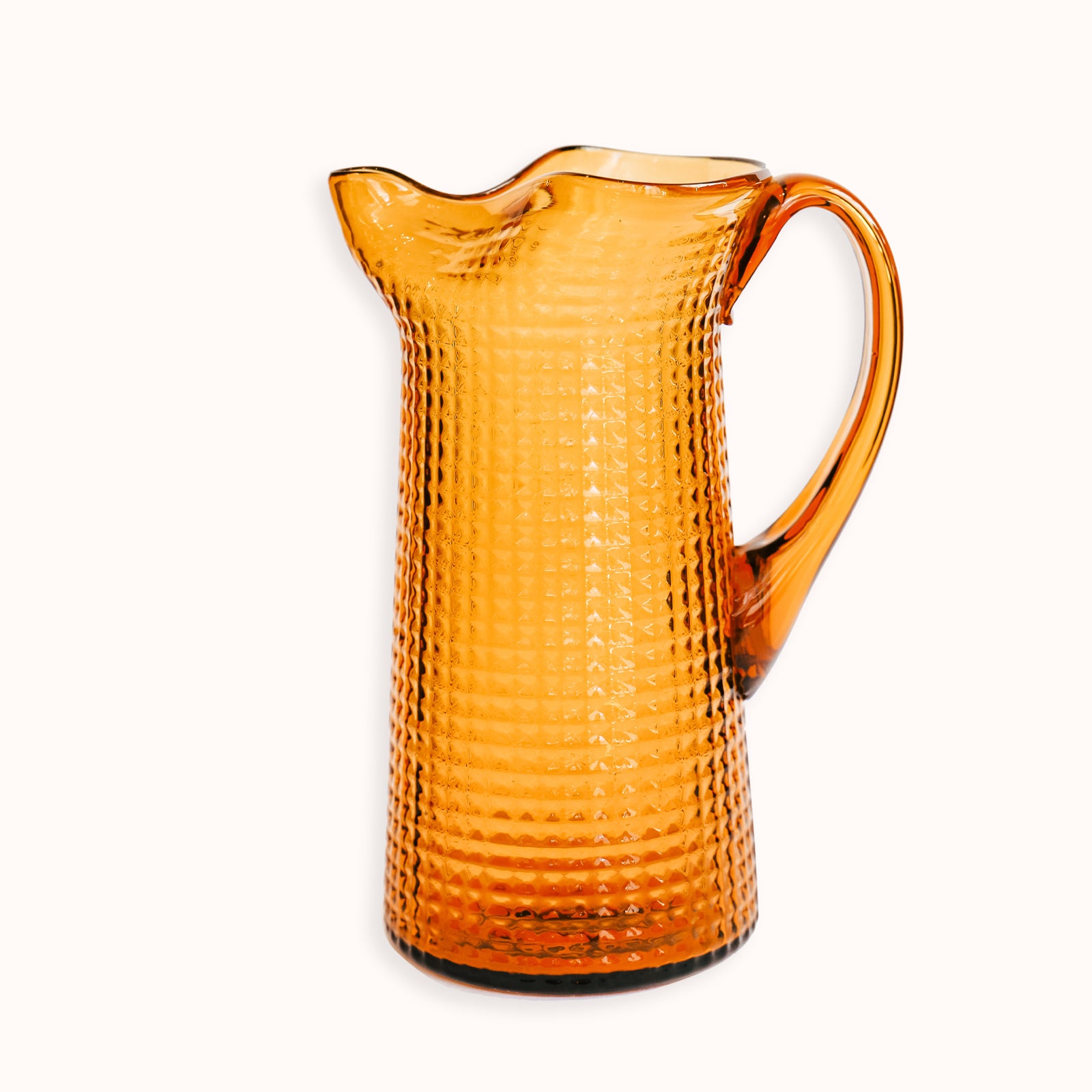 Mid Century Vintage Amber Faceted Glass Pitcher