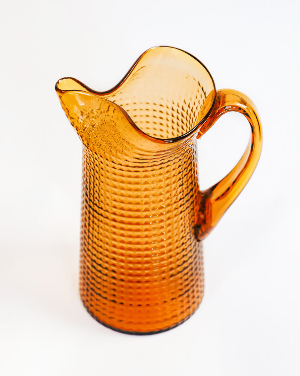 Mid Century Vintage Amber Faceted Glass Pitcher