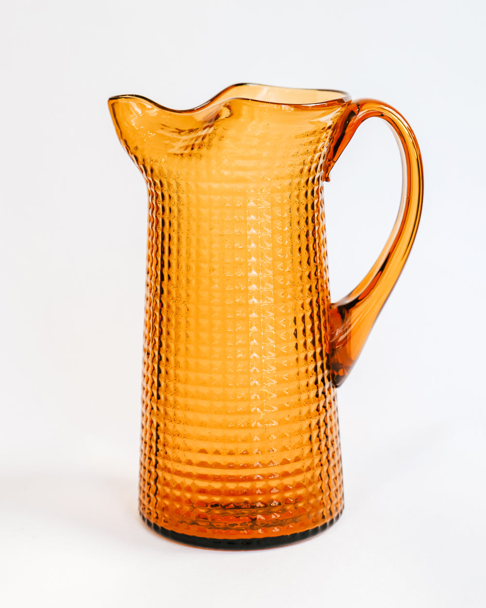 Mid Century Vintage Amber Faceted Glass Pitcher