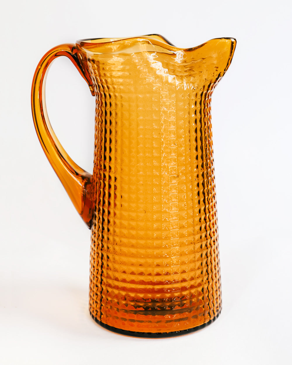 Mid Century Vintage Amber Faceted Glass Pitcher