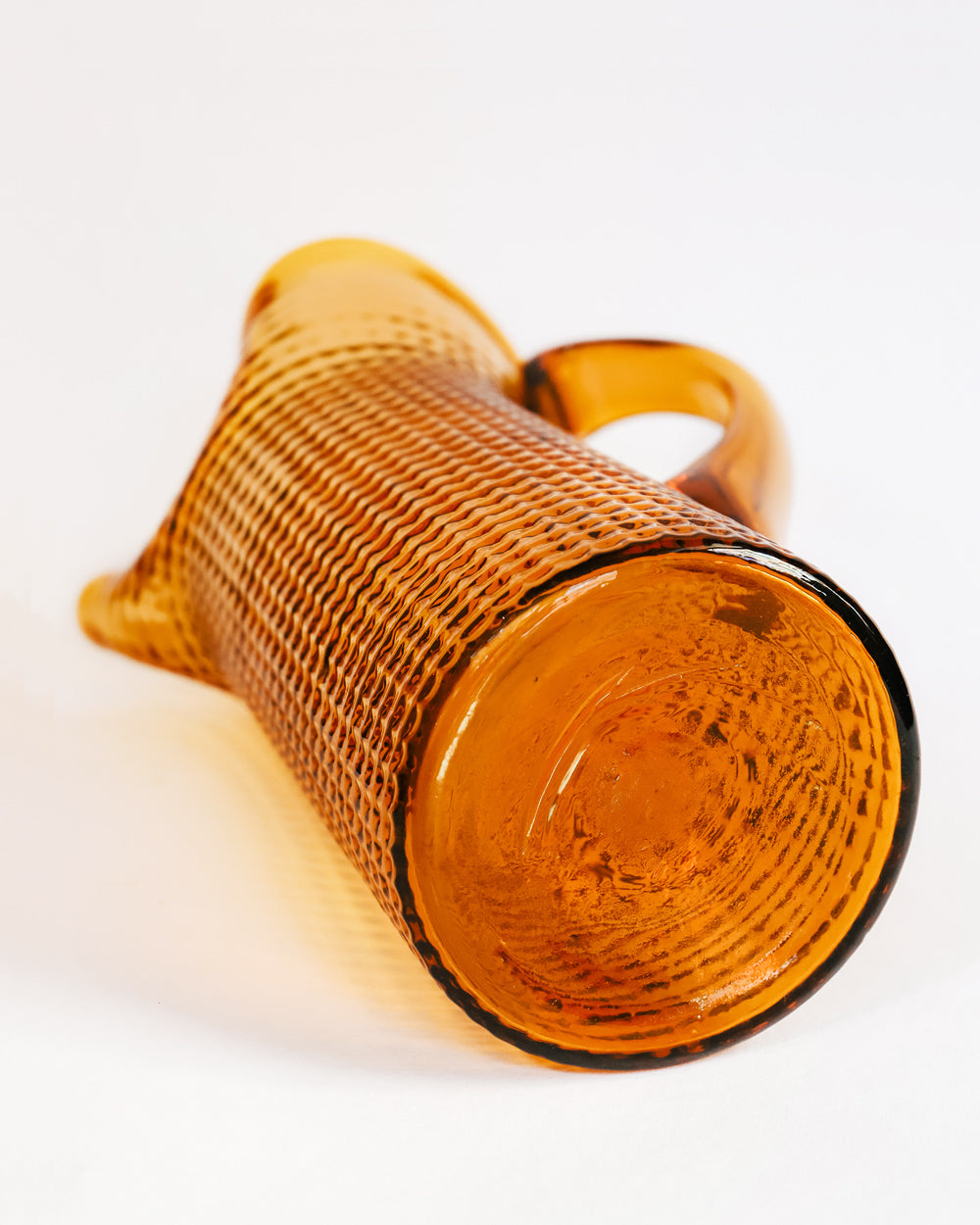 Mid Century Vintage Amber Faceted Glass Pitcher