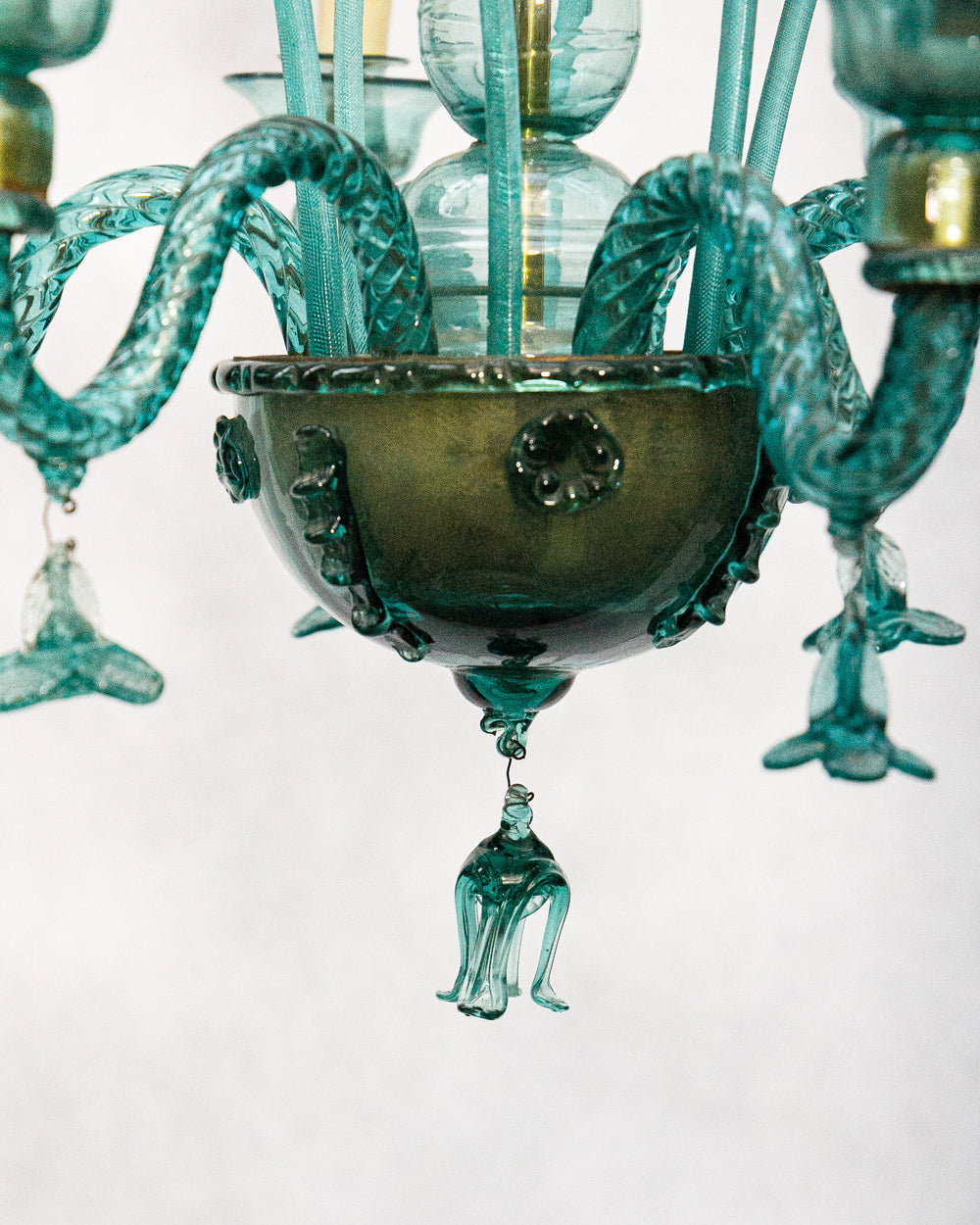 Rare 19th Century Spanish Petrol-Colored Glass Chandelier with 6 Lights