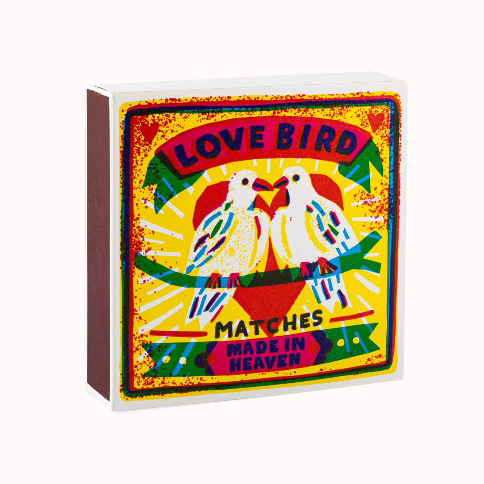 Matches box with 'Love Bird' design on a white background