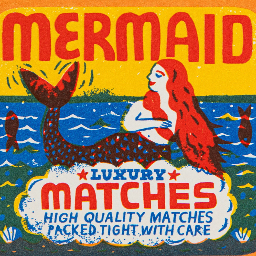 Mermaid matches packaging with colorful design and text