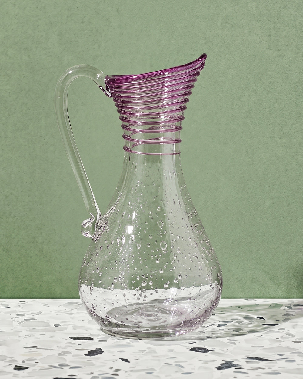 Handmade Purple Bubble Glass Pitcher, Biot Style