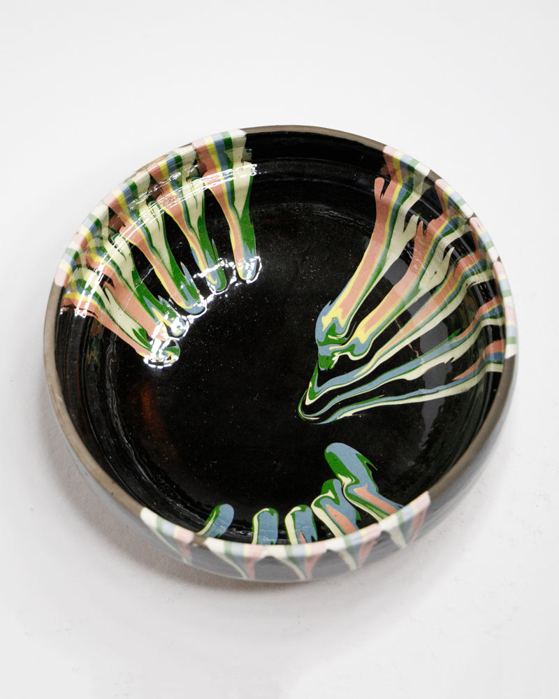Hand-Painted Marbled Earthenware Bowls | Black