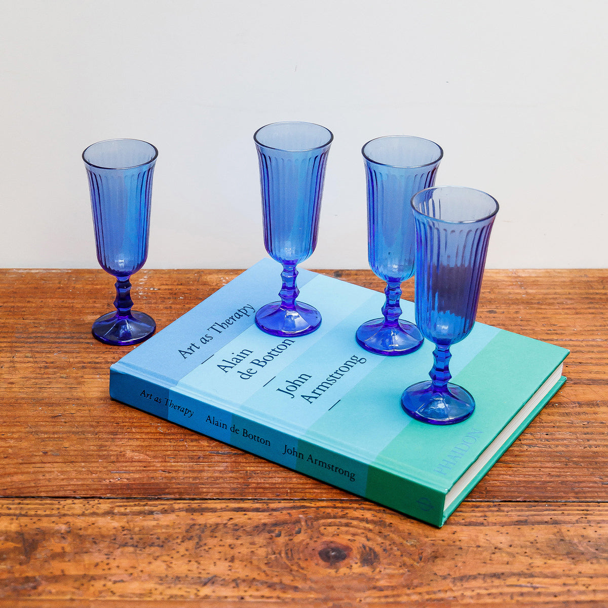 Set of Vintage Blue Champagne Glasses or Flutes