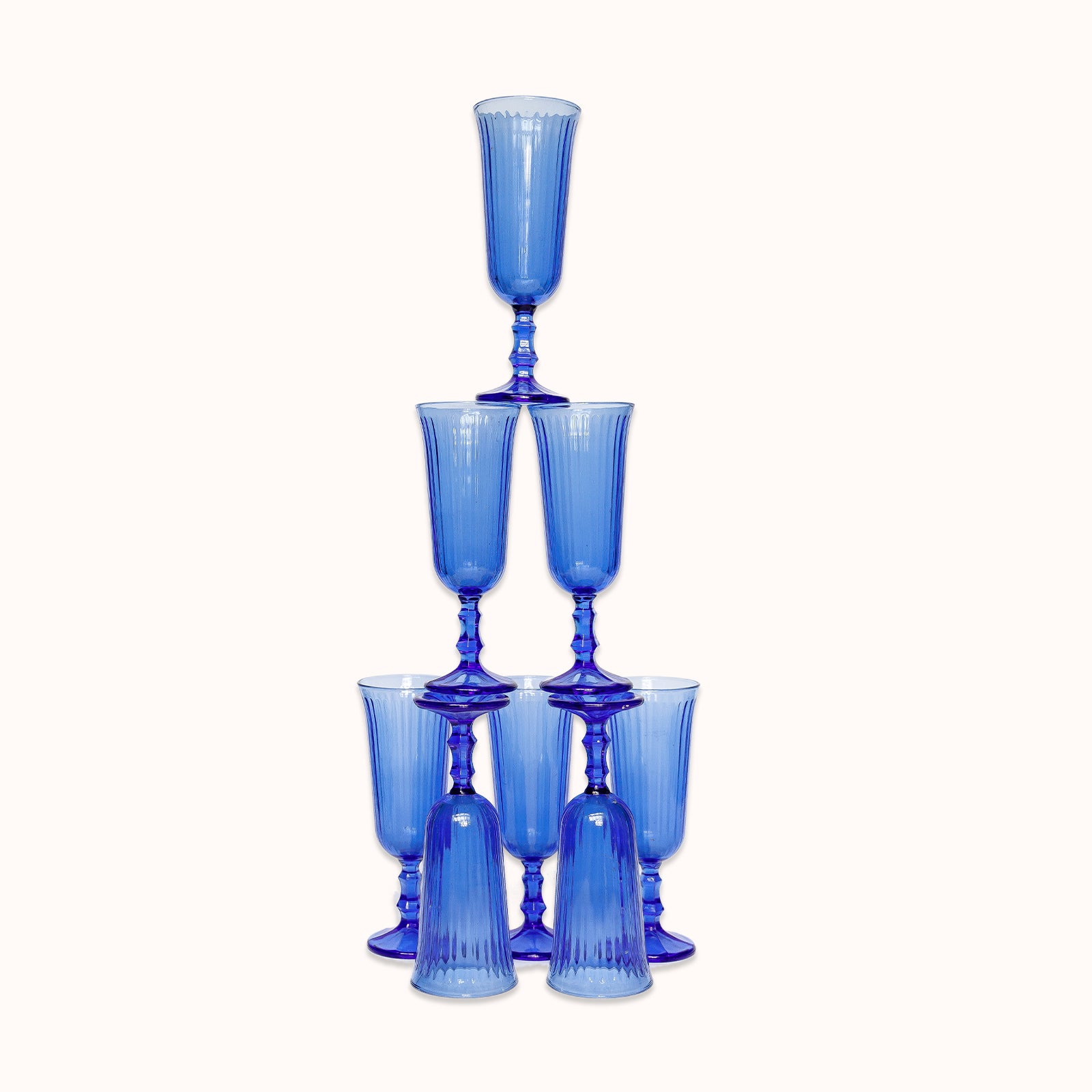 Set of Vintage Blue Champagne Glasses or Flutes