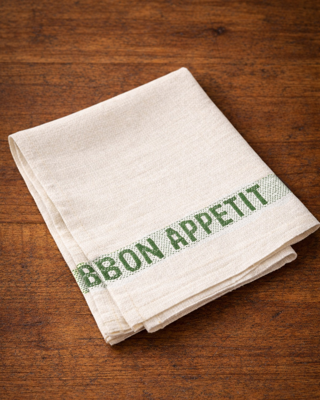 Bon Appetit Linen Napkins in White and Olive Green