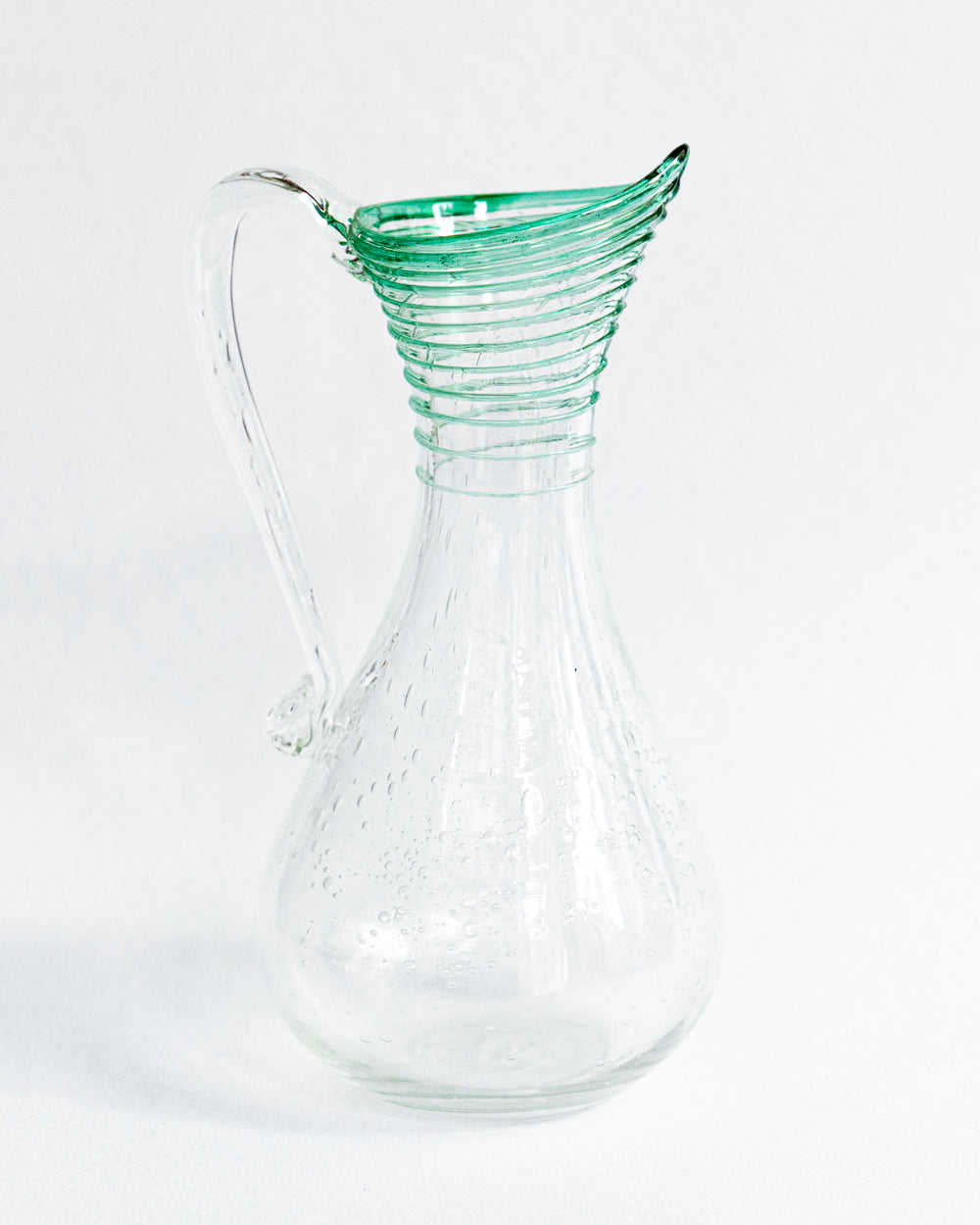 Handmade Green Bubble Glass Pitcher, Biot Style