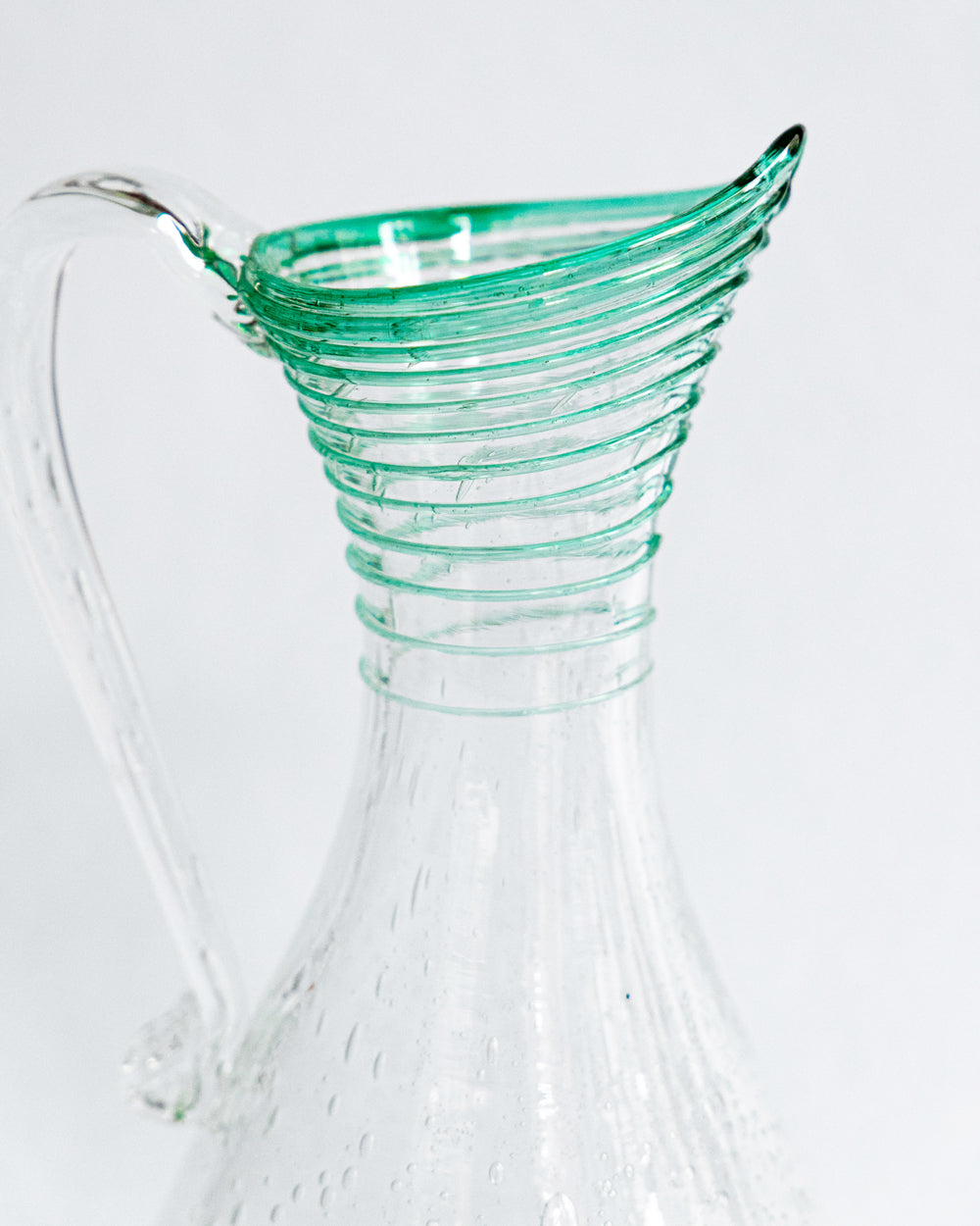 Handmade Green Bubble Glass Pitcher, Biot Style