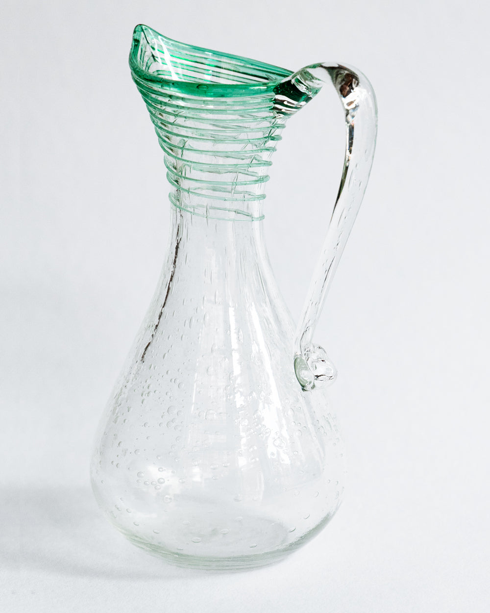 Handmade Green Bubble Glass Pitcher, Biot Style