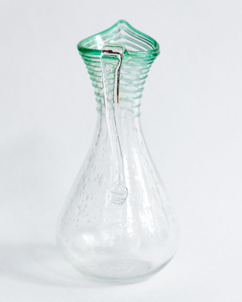 Handmade Green Bubble Glass Pitcher, Biot Style