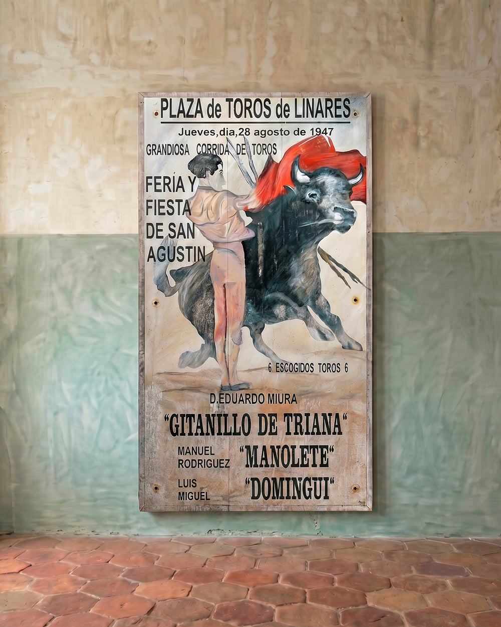 Historic Hand-Painted Bullfight Sign - Manolete’s Final Fight, 1947