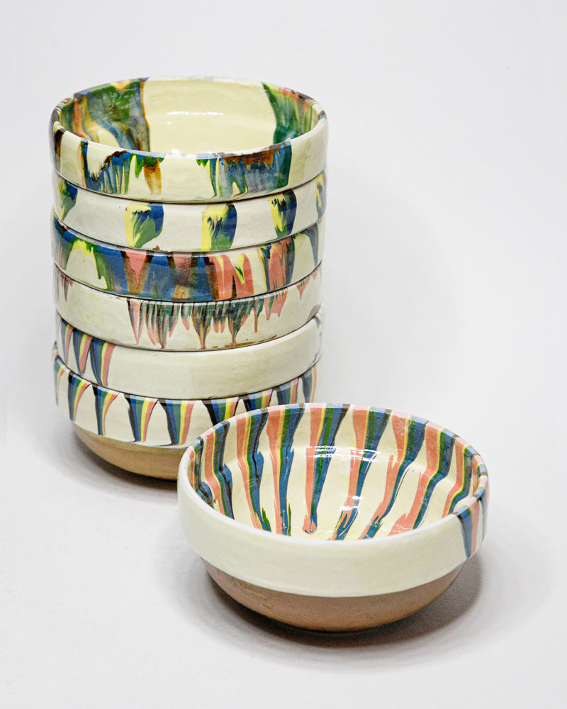 Hand-Painted Marbled Earthenware Bowls | Creme & Rainbow
