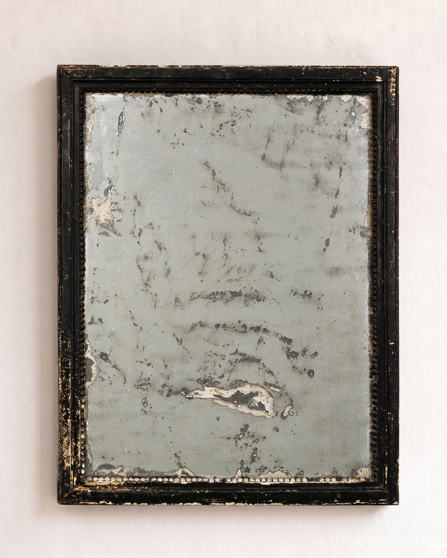 Late 19th C French Antique Mirror with Black Painted Frame