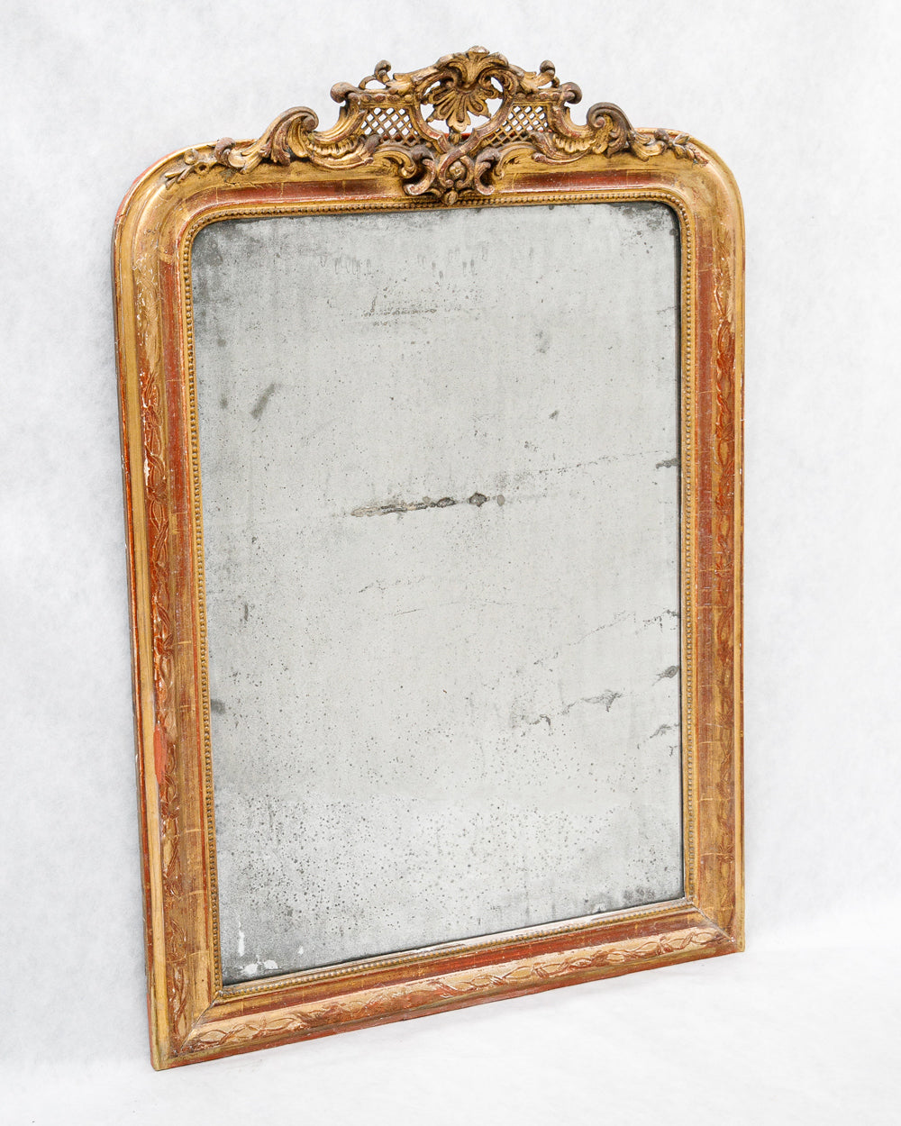 19th C Distressed Louis Philippe Mirror with Crest